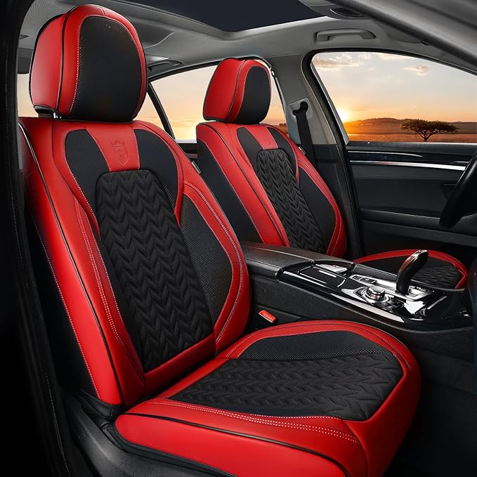 Coverado Seat Covers Full Set, 5 Seats Car Seat Protector, Seat Covers for Cars, Breathable Faux Leather Car Seat Cushion, Seat Cover Universal fit for Most Cars Trucks, Red