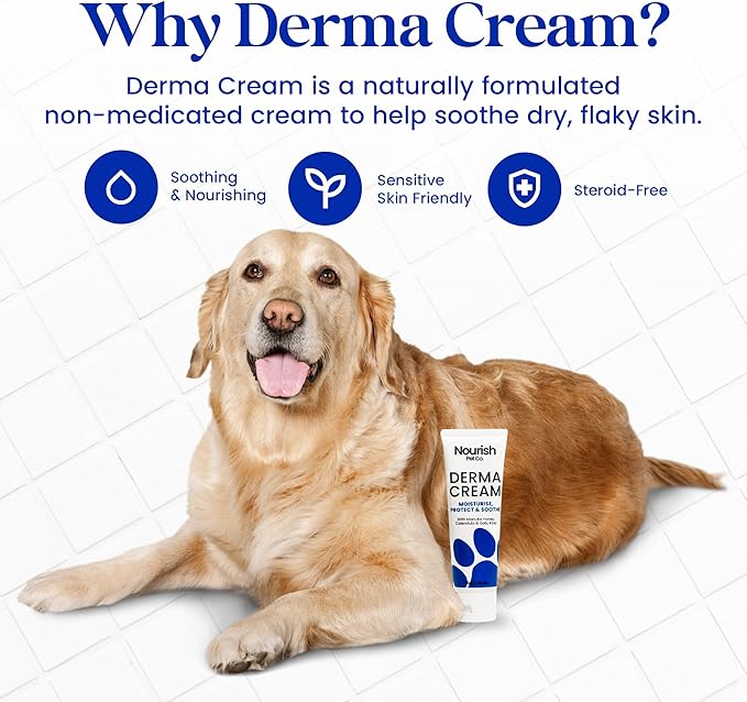 Nourish Pet Co. Derma Cream - Dog Skin Irritation Treatment, Hot Spot and Itch Relief for Dogs, Fast-Acting Moisturizing Formula, Soothes Dry Skin, Fragrance Free, 75g