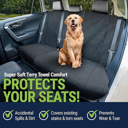 Season Guard Back Seat Towel Seat Cover for Cars; Great for After Gym Workouts, Dogs, and Outdoor Activities; Universal Fit for Cars SUVs Vans Trucks Rear Seats, EZ fit, Non Slip Grip, Black