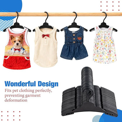 20 Pcs Dog Clothes Hangers 7 Inch Black Plastic Pet Clothes Hangers with Non-Slip Clips, Cat Clothing Hangers, Pet Clothing Holders Coat Hangers for Small Pet Such as Dog & Cat Costumes