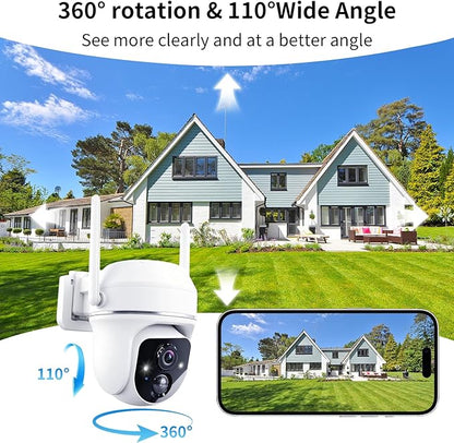 Goalake 3MP Solar Security Camera – Wireless Outdoor PTZ with 360°View, AI Motion Detection, 2-Way Talk, Spotlight & Siren, IP65 Weatherproof, Cloud/Up to 512GB SD Storage (Pre-Inserted a SD Card)