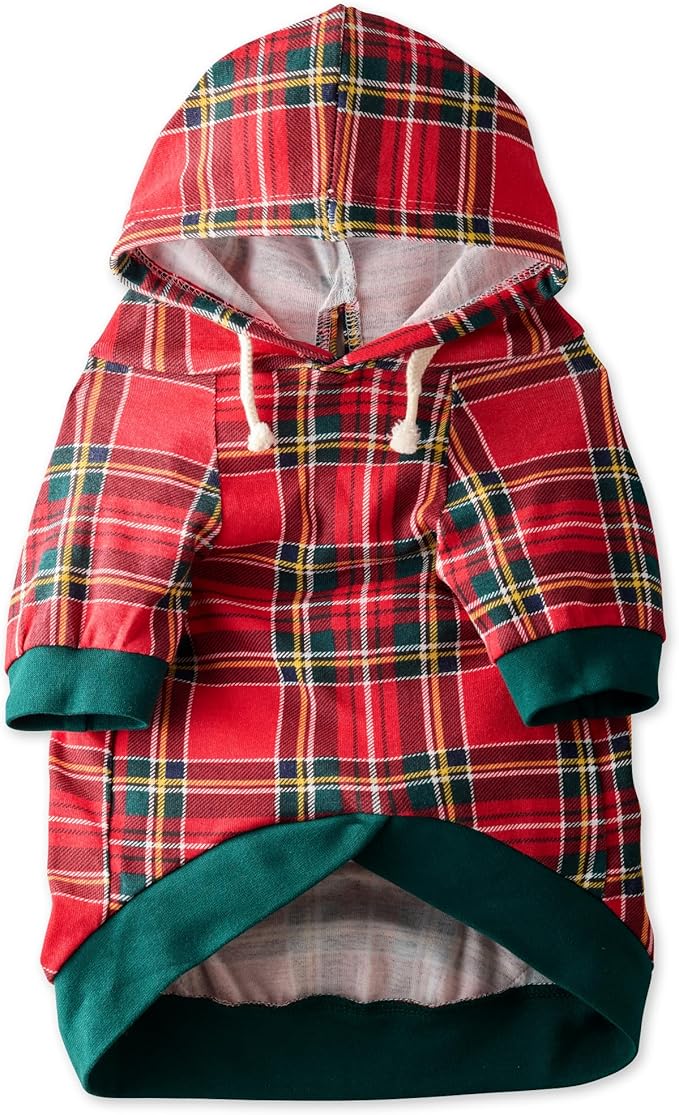 Pet Passion Rocky – The Original Lightweight Hooded Tee 100% Organic Cotton Dog Hoodie Pet Coat Sweater for All Sized Dogs, Royal Stewart Plaid, X-Small (5-12 lbs)