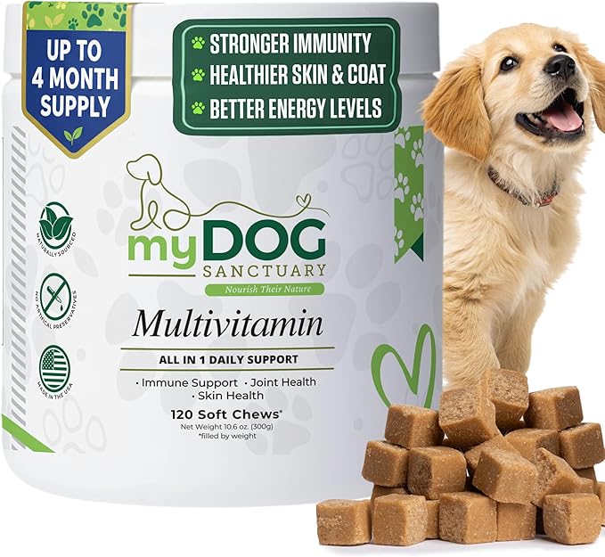 14 in 1- Multivitamin for Dogs 120 Chews - Daily Support for Active & Aging Dogs Supplies/Vitamin A, D3, E, C, and B-Complex for Joint, Skin, Coat, Immune - Dog Multivitamin, Bacon
