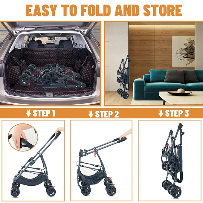 3-in-1 Pet Dog Stroller, Dog Wagon with Removable Carrier, Cat Stroller for Medium Dogs Up to 55lbs (Green)