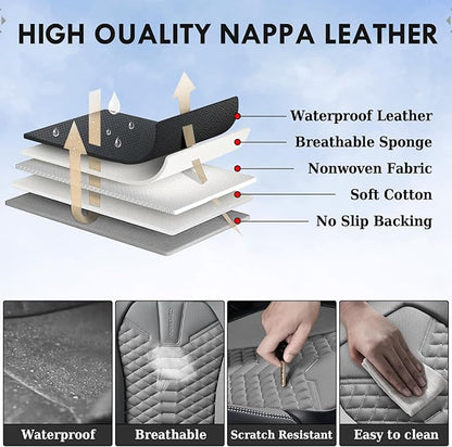Coverado Seat Covers Full Set, Waterproof Nappa Leather Seat Covers for Cars, 5 Seats Universal Car Seat Protectors, Black and Gray Automotive Seat Covers Car Seat Cushions Fit for Most Cars
