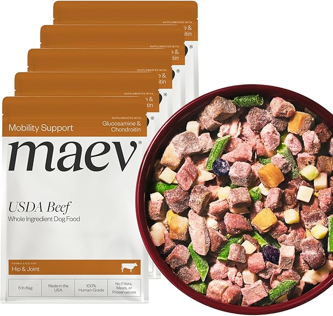 Maev Human-Grade Beef Dog Food, Hip & Joint Formula, Whole Ingredient, Gluten-Free, High Protein Puppy & Dog Food, 25 lb