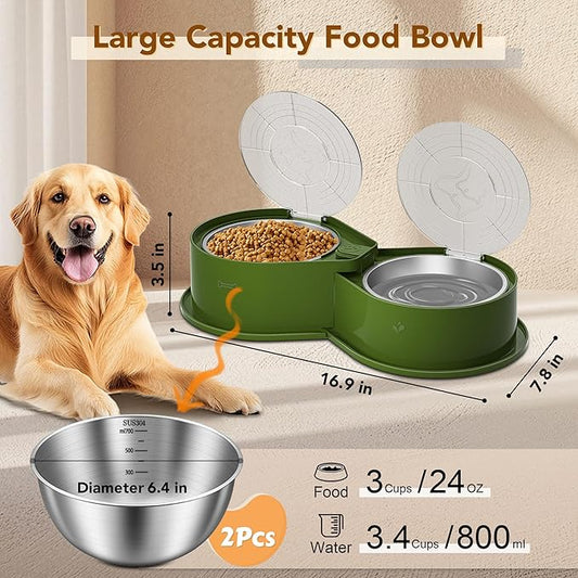Newget Stainless Steel Dog Bowl Set with Lids, 304 Metal Dual Food & Water Bowls for Dogs & Cats, Large Capacity Pet Feeder with Cover Keeps Food Fresh, Anti-Skid Dog Dish for Small/Medium/Large Pets