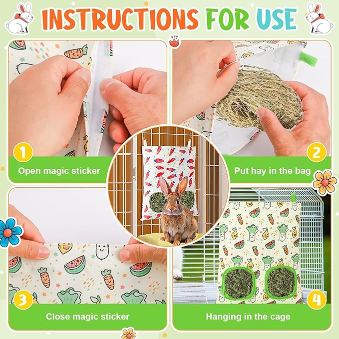 UPINS 2 Pack Guinea Pig Hay Feeder,Rabbit Hay Bag Hanging Hay Holder for Guinea Pig Cage Hay Feeder for Bunny Rabbits Chinchillas Hamsters Small Pets and Animals