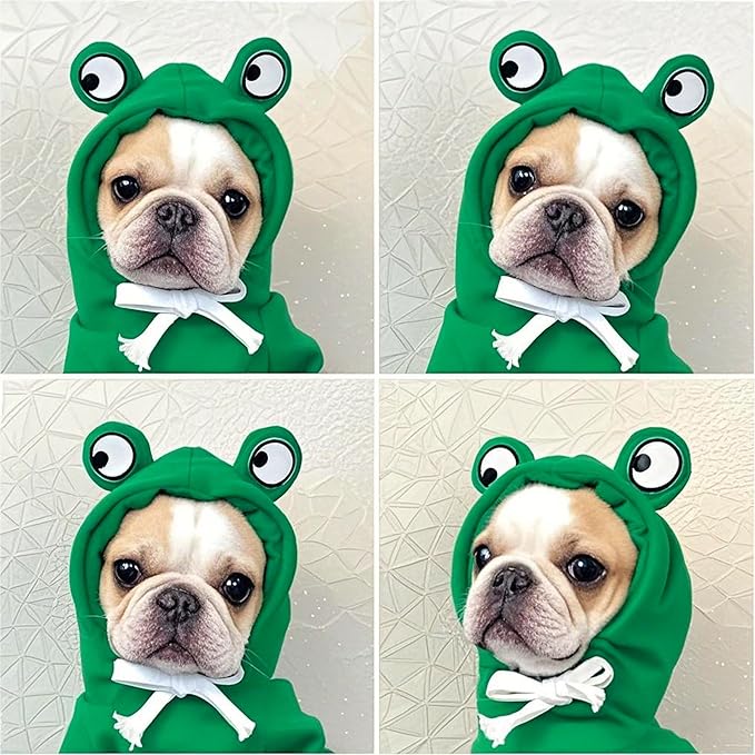 Dog Hoodies Clothes Autumn Winter Sweatshirts Teddy Bulldog Bulldog Clothing Can Transform Into Frog Elk Mouse (Green Frog,XS)