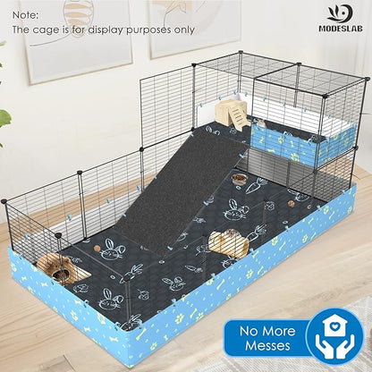 Washable Guinea Pig Bedding for 2 Story Guinea Pig Cages, Fast Absorption Reusable Guinea Pig Cage Liner, No Shrunk, Anti-Slip Bottom, Leak-Proof Pee Pad Mat, 12” x 24” & 24” x 48” (Navy)