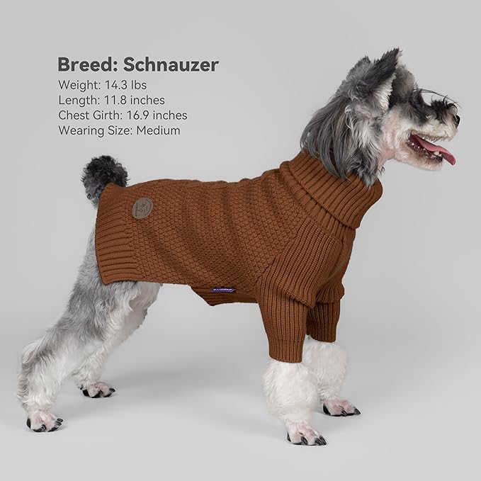 cyeollo Dog Sweaters for Small Dogs Boy, Pullover Turtleneck for Dogs Male, Knitted Doggy Fall Winter Warm Cold Weather Dog Clothes Apparel with Sleeves, Brown L