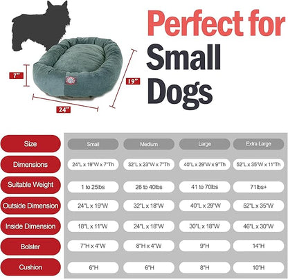 Majestic Pet 24 Inch Micro Velvet Calming Dog Bed Washable – Cozy Soft Round Dog Bed with Spine for Head Support - Fluffy Donut Dog Bed 24x19x7 (inch) – Round Pet Bed Small – Azure