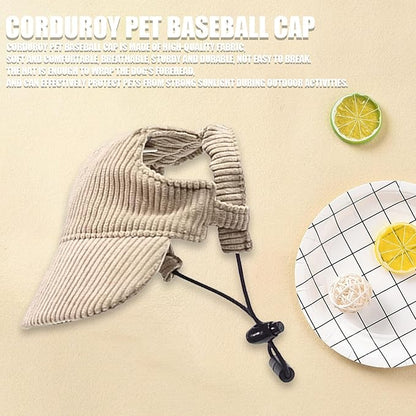 Dog Baseball Cap, Dog Cat Summer Beach Visor Hat with Ear Holes, Adjustable Puppy Sunbonnet Headdress (Khaki, Medium)
