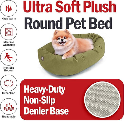 Majestic Pet Suede Shredded Memory Foam Mix Calming Dog Bed Washable - Cozy Soft Round Dog Bed with Spine for Head Support - Fluffy Donut Dog Bed, 24 Inch, Sage