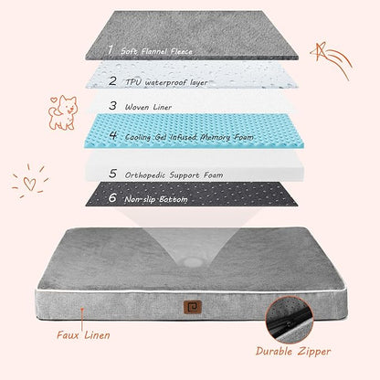EHEYCIGA Orthopedic Dog Bed Waterproof 35"x23", Memory Foam Pet Bed for Larged Size Dogs, Washable Pet Mat with Removable Cover, Grey