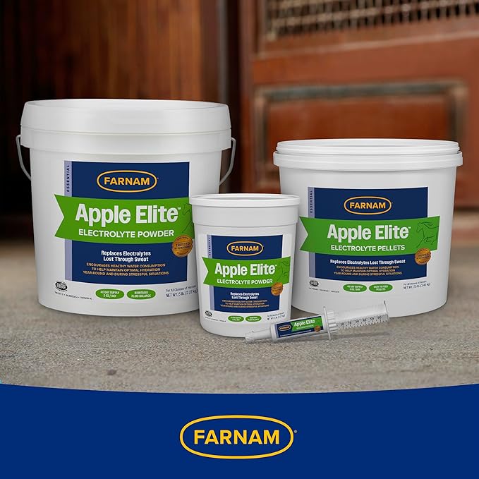 Farnam Apple Elite Horse Electrolytes Powder Supplement, Replaces Vital Minerals, Encourages Hydration, Sugar-Free, Contains Sodium, Potassium, Calcium & Magnesium, Apple Flavored, 5 lb