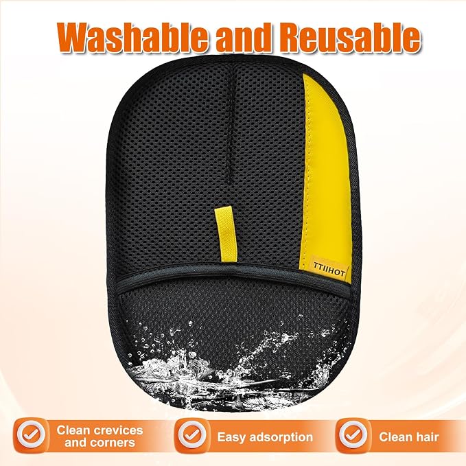 Pet Hair Removal Glove for Cat Dog Hair, Electrostatic Reusable | Bidirectional brush fibers for short & long hair. For couch, carpet, car seat, clothing, pet bed. Washable.