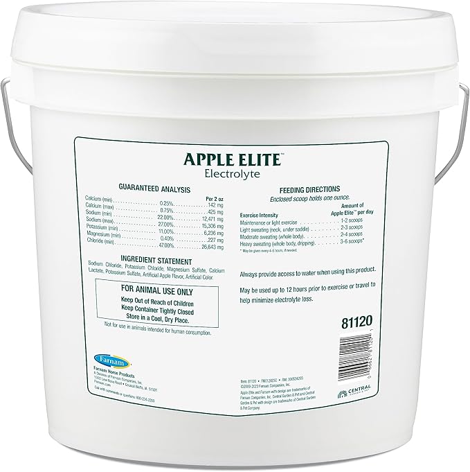 Farnam Apple Elite Horse Electrolytes Powder Supplement, Replaces Vital Minerals, Encourages Hydration, Sugar-Free, Contains Sodium, Potassium, Calcium & Magnesium, Apple Flavored, 5 lb