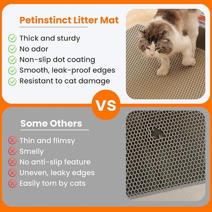 Cat Litter Mat, 24x18 Inches Large Double Layer Honeycomb Cat Litter Trapping Mat, Non Slip Waterproof Urine Proof Cat Litter Box Mat for Floor, Kitty Litter Rug, Cat Supplies, Beige
