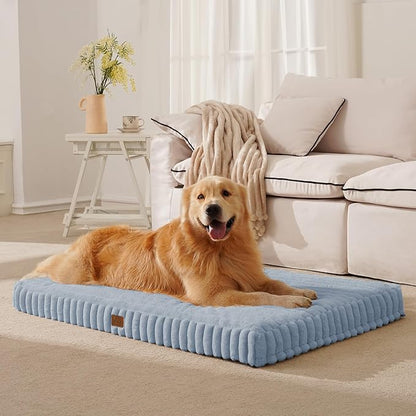 Orthopedic Dog Bed for Large Dog, Waterproof Pet Bed for Crate,Non-Slip Bottom and Egg-Crate Foam with Removable Washable Cover Crate Bed,Blue,35"x22"x3"
