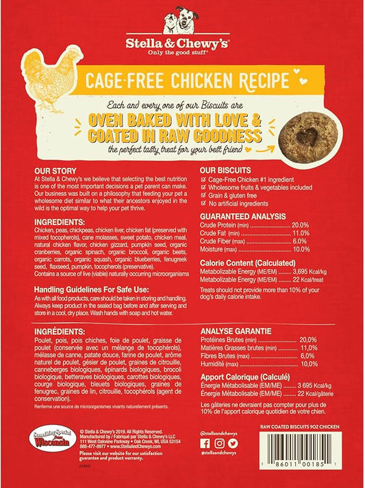 Stella & Chewy's Freeze-Dried Raw Coated Dog Biscuits – Cage-Free Chicken Recipe – Protein Rich, Grain Free Dog & Puppy Treat – Great Snack for Training & Rewarding – 9 oz Bag