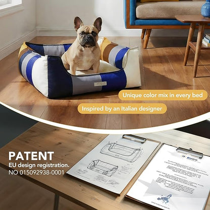 PETNOVO Dog Bed Small Dogs – Removable Washable Cover, Reversible Fleece Cushion, Non-Slip Bottom, Colorful Rainbow Pattern, Gift Box, 25.6 × 17.7 × 7.1 in