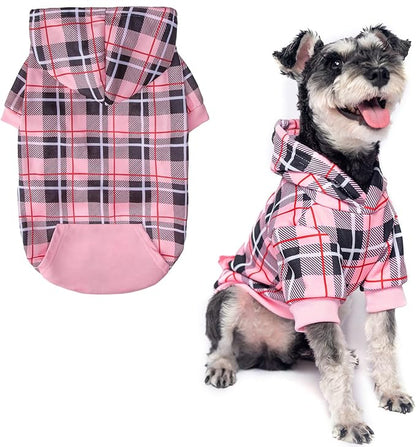 EXPAWLORER Plaid Dog Hoodie - British Style Warm Dog Sweater Shirt with Leash Hole,Pitbull Clothes Outfits,Winter Coat Apparel for All Breeds Puppy Girl Boy-Cat Apparel,Pink S-Medium