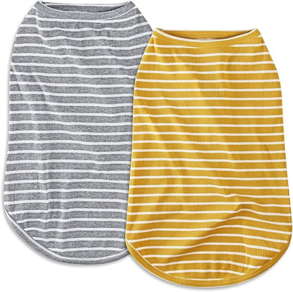 Koneseve Dog Shirt Vest Lightweight Stretchy Dog T-Shirts Soft Cool Sleeveless Stripe Vests Breathable Clothes for Puppy Kitty Cats Small Medium Large Dogs 2 Pack Yellow + Light Grey [ 2XL ]