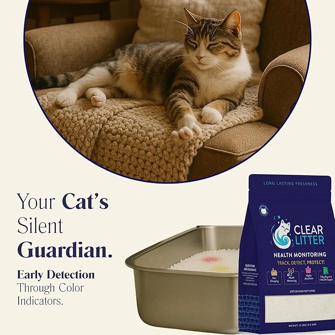 Crystal Cat Litter with Color-Changing Health Monitoring Crystals – 30-Day Odor Control, Low Dust, Non-Clumping, Ultra Absorbent, Safe for Multi-Cat Households, Easy Clean Silica Gel