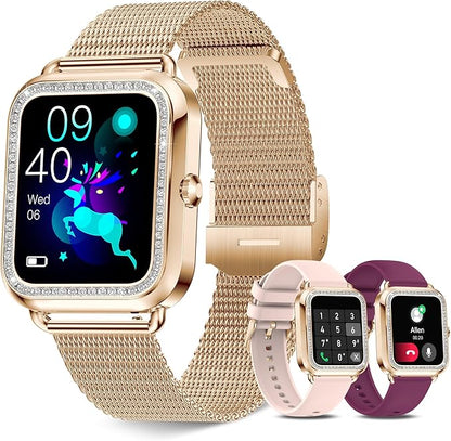 Smart Watch with Bluetooth Call (Receive/Dial) for Women, 1.6" HD Touch Screen Digital Watch Fitness Tracker with Heart Rate Sleep SpO2 Monitor Multiple Sports Modes, Compatible with iPhone Android