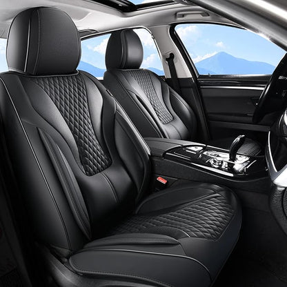 Coverado Waterproof Nappa Leather Car Seat Covers, Automotive Seat Covers Fullset, 5 Seat Car Seat Cushion & Car Seat Protector, Black Front and Rear Covers Universal Fit for Most Cars, SUVs, Trucks