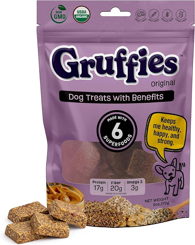 Gruffies Organic Dog Treats – Peanut Butter Flavor with Superfoods – High Protein & Omega-3 – No Fillers – Non-GMO – Vet Approved – Made in Canada – 6 oz (Pack of 1)