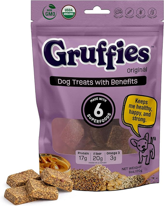 Gruffies Organic Dog Treats – Peanut Butter Flavor with Superfoods – High Protein & Omega-3 – No Fillers – Non-GMO – Vet Approved – Made in Canada – 6 oz (Pack of 1)