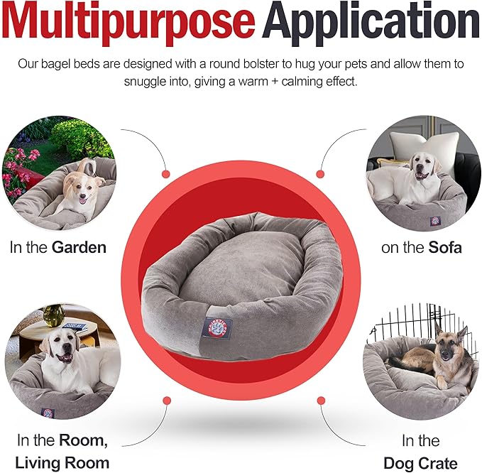 Majestic Pet 52 Inch Micro Velvet Calming Dog Bed Washable – Cozy Soft Round Dog Bed with Spine for Head Support - Fluffy Donut Puppy Mat 52x35x11 (inch) X- Large - Vintage (2025)