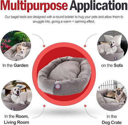 Majestic Pet 32 Inch Micro Velvet Calming Dog Bed Washable – Cozy Soft Round Dog Bed with Spine for Head Support - Fluffy Donut Puppy Mat 32x23x7 (inch) Medium – Pearl