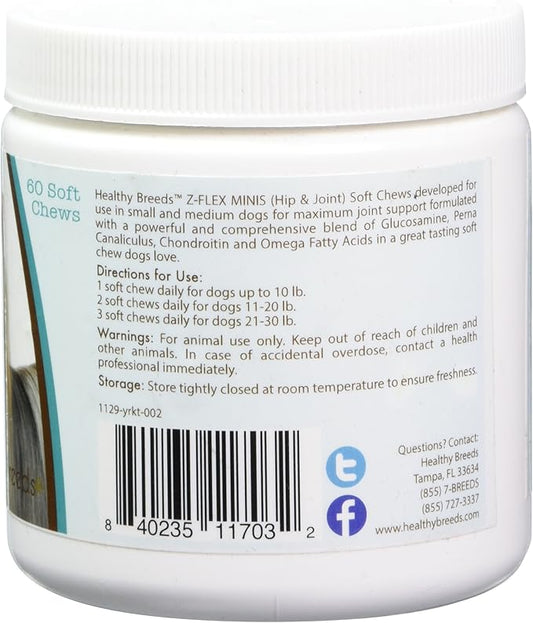 Healthy Breeds Yorkshire Terrier Z-Flex Minis Hip and Joint Support Soft Chews 60 Count