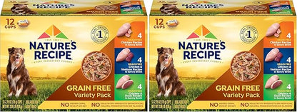 Nature's Recipe Grain Free ChickenRecipe, Chicken & VenisonRecipe and Chicken & Duck Recipe in Savory Broth Variety Pack Wet Dog Food, 2.75 oz. Cups,(Pack of 48)