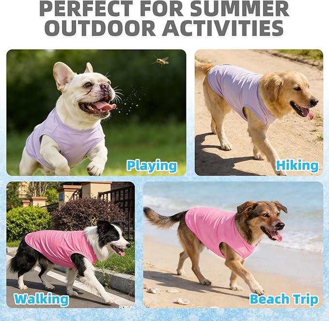 KOOLTAIL Dog Clothes for Large Dogs Boys Girls, 2 Pack Cotton Comfortable Dog T Shirts Coats for Outdoor, UV & Insect Protection Anti-Hair Loss & Lightweight Pet Vest Tank Tops Apparel,Pink&Purple,XL