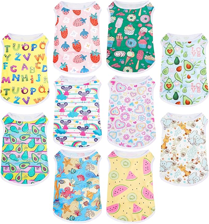 Saintrygo 10 Pcs Lovely Puppy Shirts Print Dog Clothes Breathable Summer Pet Cartoon Dog Shirt Clothes Sweatshirt for Puppy Cartoon Shirt Sweatshirt to Cat(Medium)