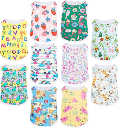 Saintrygo 10 Pcs Lovely Puppy Shirts Print Dog Clothes Breathable Summer Pet Cartoon Dog Shirt Clothes Sweatshirt for Puppy Cartoon Shirt Sweatshirt to Cat(Medium)