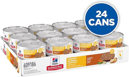 Hill's Science Diet Adult Urinary & Hairball Control Wet Cat Food, Turkey & Vegetable Stew, 2.9 oz. Cans, 24-Pack