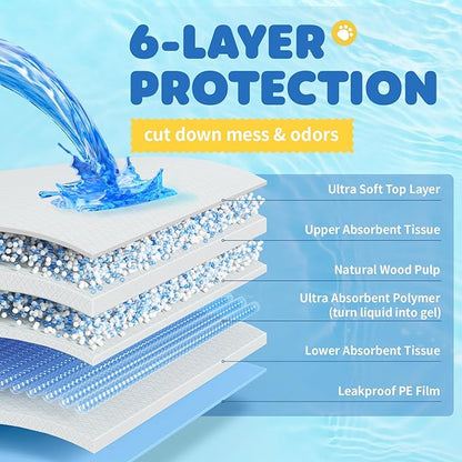 Powools 100-Pack X-Large Puppy Pads - 34'' x 28'' Pee Pads for Dogs Potty Training with Leak-Proof Quick-Dry Design, 6-Layer Wee Wee Pads for Dogs, Blue