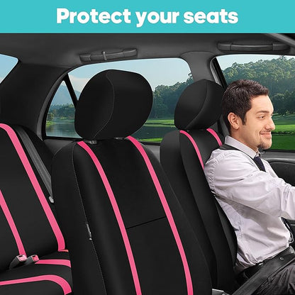 FH Group Car Seat Covers Front Set in Cloth - Car Seat Covers for Low Back Car Seats with Removable Headrest, Universal Fit,Automotive Seat Covers,Washable Car SeatCover for SUV,Sedan,Van Pink