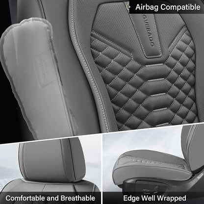 Coverado Car Seat Covers Full Set, Nappa Leather Seat Covers for Cars, 5 Seats Universal Waterproof Seat Covers, Front and Back Car Seat Protector, Automotive Seat Covers Fit for Most Cars, Gray