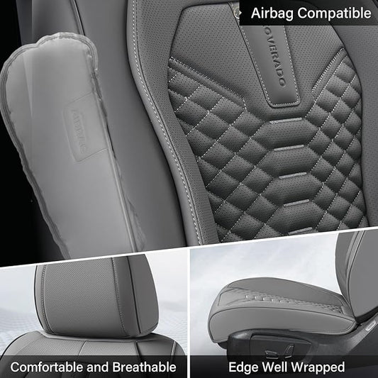 Coverado Car Seat Covers, Front Seat Cover, 2 Pack Waterproof Nappa Leather Seat Covers for Cars, Car Seat Protectors, Driver Seat Cover, Automotive Seat Covers Universal Fit for Most Cars, Gray