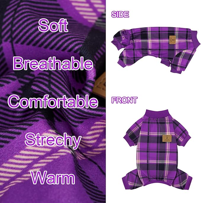 XPUDAC 4 Pack Plaid Dog Pajamas Outfits Cozy Doggy Clothes for Medium Large Dogs Girl Boy Puppy Onesie for Christmas Pet Pjs Jammies, 3XL