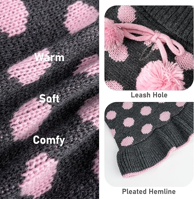 KYEESE Dog Sweaters with Leash Hole for Small Dogs Turtleneck Dog Sweater Dress for Girl Polka Dot Knit Pullover Doggie Sweater Warm Pet Sweater