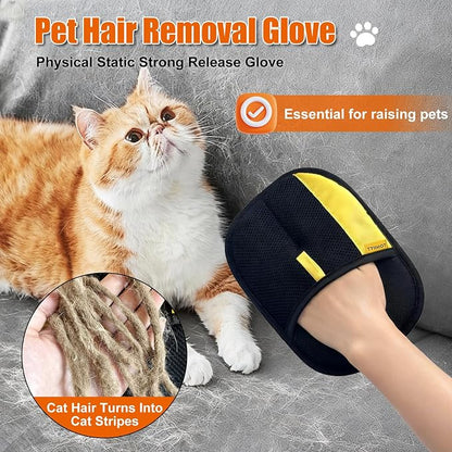 Pet Hair Removal Glove for Cat Dog Hair, Electrostatic Reusable | Bidirectional brush fibers for short & long hair. For couch, carpet, car seat, clothing, pet bed. Washable.