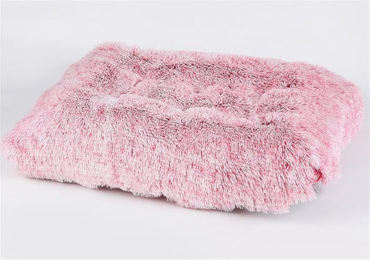 Liveinu Long Plush Calming Pet Bed Cuddler Pet Bed for Dogs and Cats Fluffy Faux Fur Dog Bed with Anti Slip Bottom Machine Washable Pet Sleep Bed Crate Mat Tie-Dye Pink L