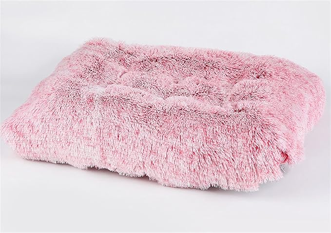 Liveinu Long Plush Calming Pet Bed Cuddler Pet Bed for Dogs and Cats Fluffy Faux Fur Dog Bed with Anti Slip Bottom Machine Washable Pet Sleep Bed Crate Mat Tie-Dye Pink M